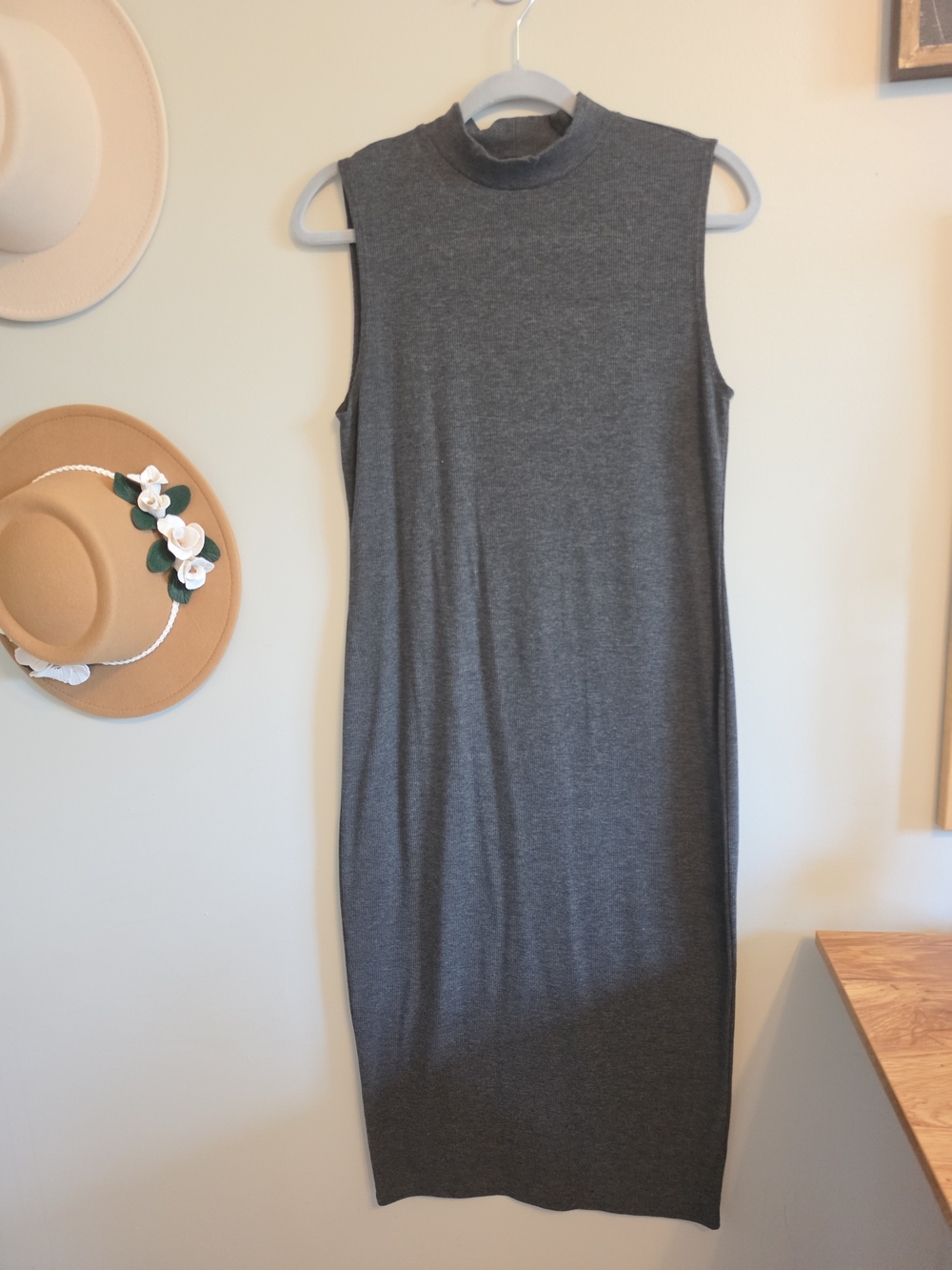 Fashion Nova Charcoal Gray Sleeveless Mock Neck Midi Dress